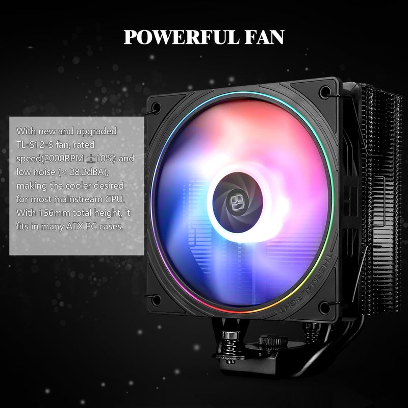 Thermalright مبرد وحدة المعالجة المركزية Assassin Spirit 120 EVO أسود، مروحة ARGB هادئة 120 مم PWM، تقنية AGHP الجيل الرابع، يدعم Intel LGA1700/1150/1151/1200، AMD AM4 AM5، مبرد كمبيوتر - Image 4